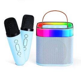 EYTSE Mini Karaoke Machine for Kids Adults, Blue Mini Portable Karaoke Speaker with 2 Wireless Mics and Lights for Girls Ages 4,5,6,7,8,9,10,12+ Birthday Party Home