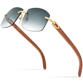 HEPIDEM Wood Sunglasses for Men, Rimless Square Sun Glasses 4189705 (Wood Frame Gradient Grey Lens)