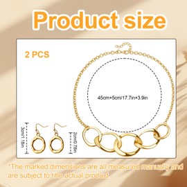 ZKFSIE 1 Necklace and 1 Pair Of Earrings, Chunky Gold Necklace, Suitable for Ladies to Attend Parties, Dances, Performances, Weddings and Other Occasions or Wear On A Daily Basis