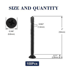 #10 x 2" Sheet Metal Screws 100Pcs 410 Stainless Steel Flat Head Fast Self Tapping Screws Black Oxide by SG TZH