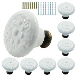Murtenze 8PCS White Ceramic Knobs Vintage Handles, Decorative Kitchen Cabinet Knobs Pulls, Retro Ceramic Dresser Knobs for Furniture, Closet, Cupboard, Door Knobs