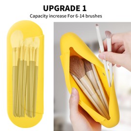 AGIKET Silicone Makeup Brush Holder Travel Cosmetic Bag：Soft Portable Cosmetic Face Brushes Holder with Upgrade Anti-Fall Out Magnetic Closure, Large Travel Makeup Brush Case - Yellow