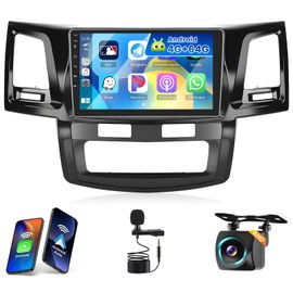 Hikity [4+64G] Android 13 Car Radio for Toyota HILUX 2005-2014 with Wireless Carplay Android Auto, 9 Inch Touch Screen Stereo GPS WiFi Bluetooth Backup Cam Mic, DSP/FM/RDS/32EQ SWC