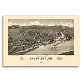 Magnet 1884 The Dalles Oregon Vintage Old Panoramic City Map Magnet Vinyl Magnetic Sheet for Lockers, Cars, Signs, Refrigerator 5"