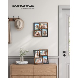 SONGMICS Collage Picture Frames, 4x6 for Wall Decor Set of 4, Multi Family Photo for Gallery Decor, Hanging Display, Christmas Gift, Ash Black and Rustic Brown URPF025K01