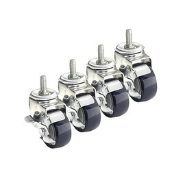 Krowne 28-164S Metric Thread Caster, M14 x 2.0 Metric Threaded Stem Caster, 3" Polyurethane Wheels, Side Brake, 4" Overall, Set of 4