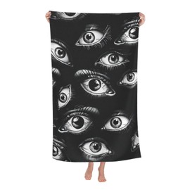 VODRM Cool Eye Black Beach Towel, 32x52in Microfiber Quick Dry Mysterious Artistic Flair Horror Bath Towels, Soft Lightweight Oversized Sand Free, for Travel Pool Swimming Gym Decor, Gifts
