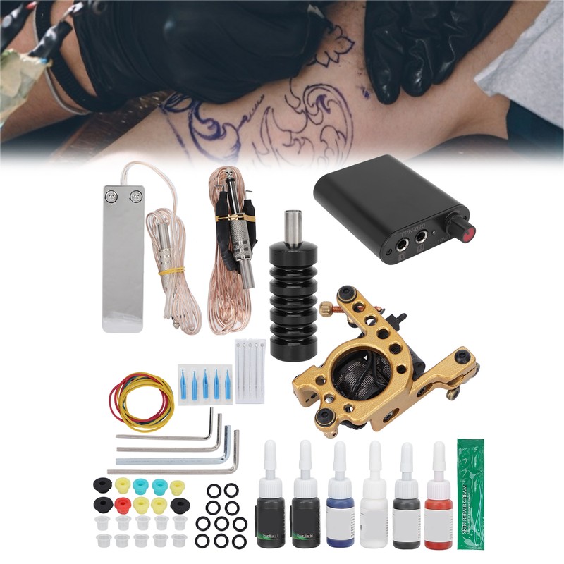 Professional Tattoo Machine Kit Tattoo Power Supply 10 Wraps Complete