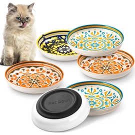 Kitwinney Cat Bowls, Non-Slip Ceramic Cat Food Bowl Set with Silicone Base, Whisker Friendly Cats Dishes, 6 Pack Cute Plates for Feeding Indoor Cats, Kitten, Small Dogs (Multi6, Deeper)