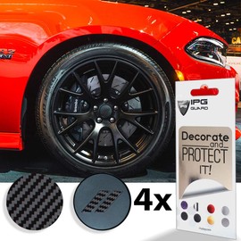 IPG for 2017-2019 Dodge Challenger Hash Rhombus Center Cap Overlay Decals Set of 4 (Black Carbon Fiber)