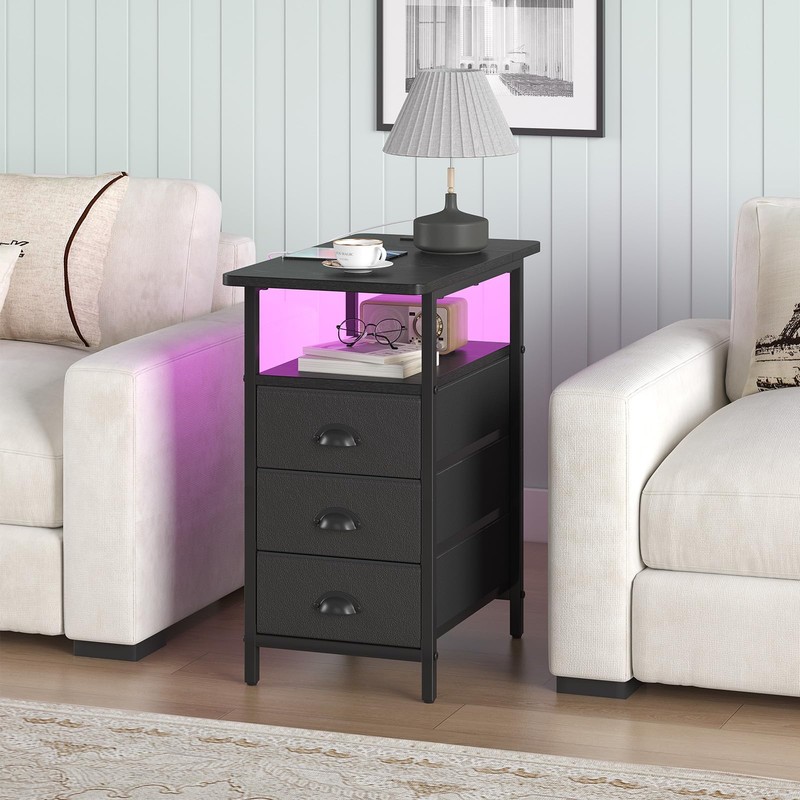 sthmec End Table with Charging Station,LED Side Tables with USB