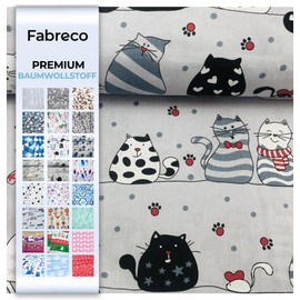Fabreco - 100% Premium Cotton Fabric Sold by the Metre 100 x 160 cm - Crazy Cats Grey | 220 g/running metre - Soft, Durable & Skin-Friendly | Fabrics for Sewing & Decoration | Fabric Sold by the Metre