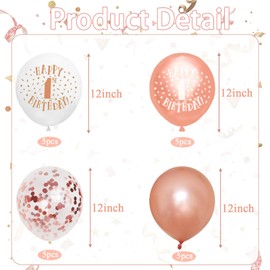 Jwssor 1st Birthday Balloons,20pcs Rose Gold Happy Birthday,First Balloons,Number 1 for Party