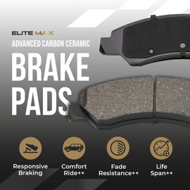 Max Advanced Brakes Rear Brake Pad Compatible With 2018 2019 2020 2022 2023 Eclipse Cross w/Manual Parking Brake, Elite-Max Carbon Ceramic Pad w/Hardware