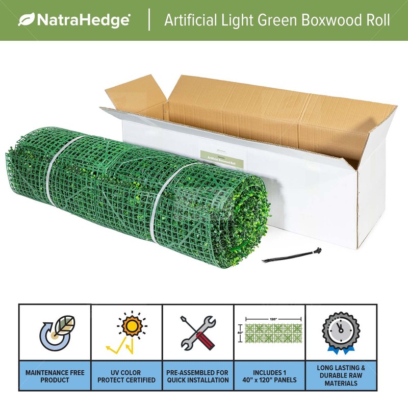 NatraHedge Artificial Boxwood Roll Panels UV Protected for Outdoor Use