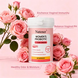 Natener Vaginal Probiotics for Women - 200 Billion CFUs Women's probiotic + Slippery Elm + Maca Root -15 Day Awaken, Support Vaginal Moisture*, PH Balance*, Vaginal Dryness*, Immune* & Mood*, 60 Caps