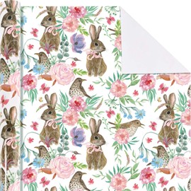 12 Sheets Easter Bunny Wrapping Paper Watercolor Rabbit Floral Butterfly Birds Patterned Gift Wrap Paper for Birthday Party Spring Holidays Packaging Supplies, 27.8 × 19.6 Inches