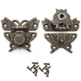 Antique Latch Hasp, OZXNO 2-Pack Retro Bronze Zinc Alloy Butterfly Lock Catch & Screws for Jewelry Box Cabinet Wooden Case Gift Box