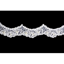 1-7/8" (4.76 cm) Wide - White Blue Pink Green Yellow Corded Beaded Scalloped Floral Embroidered Sequins Pearls Bridal Trim Sewing Notions by Yard (White)
