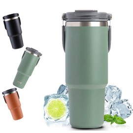 Innopack outdoor high quanlity double wall vaccum tumbler with handle leakproof tumbler (30 OZ, Green)