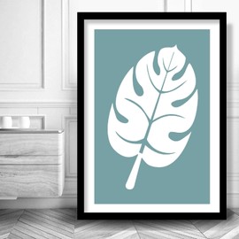 Artze Wall Art Art Prints Tropical Monstera Leaves 3-Piece Set, A3 Size, Blue Grey/White