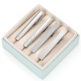 HONEY BEAR Mens Tie Clip Bar Set - Normal Size Stainless Steel for Business Wedding Gift 5.4cm (Z 4pcs with box)