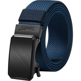 LionVII Mens Belt Elastic Ratchet, Stretch Slide Men Belt for Work with Automatic Buckle for Man, Adjustable to Fit 28-49" Waist(Navy Blue - Twill Weave)