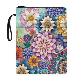 Poceacles Bohemian Floral Print Book Cover Book Cover for Book Lovers Book Protector with Zipper Washable Fabric for Teens Adults Book Lovers Teachers