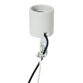 B&P Lamp® Keyless Unglazed Porcelain Medium Base E26 Socket with an Aluminum Screw Shell, 18 Inch Long Wire Leads, and 1/8IP Hickey