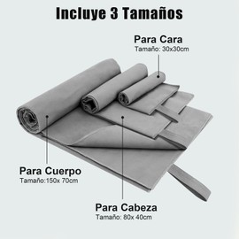 Toalla Deportiva, Toalla Microfibra 3 PCS, Toalla Microfibra Secado Rápido, Toalla de Viaje Ligera, Toallas de Campismo, Toalla Deportiva para Playa, Natación, Yoga, Gimnasio, Senderismo (Gris)