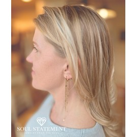 Soul Statement Vintage Country Western Jewelry for Women: Dangle Boho Turquoise & Bronze Patina Earrings with Long Copper Tassel Chains Set, Cowgirl Style Geometric Concert Festival Accessories (Hoop Chain Gold)