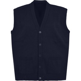 Men Knitted Waistcoat Plus Sizes 3XL to 6XL Sleeveless Button Cardigan, 3X-Large, Navy
