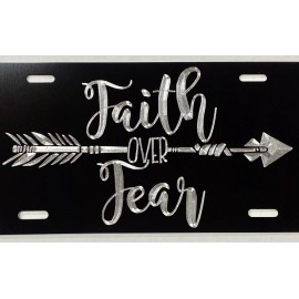 Diamond Etched Products Engraved Faith Over Fear Christian Car Tag Diamond Etched Metal License Plate