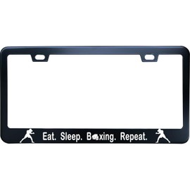 XYcustomBest Eat Sleep Boxing Repeat License Plate Frame - 12" x 6" Novelty Tag Black Stainless Steel Car License Plate Frame Holder for US/CA Vehicles 2 Holes and Screws