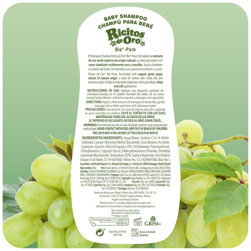 Ricitos De Oro Bio-Pure Baby Shampoo, Fortifies Hair, Adds Shine