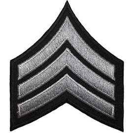 Papapatch Chevrons Sergeant E-5 Stripes US Army Rank Sew on Iron on Arms Shoulder Embroidered Applique Patch - Black and Grey (1 Piece) (IRON-E5-BKGY)