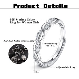 JeweBella Adjustable 925 Sterling Silver Ring for Women Eternity Cubic Zirconia Crossover Ring Engagement Ring Wedding Promise Ring Adjustable Thumb Ring for Women Girls Anniversary Jewellery Gifts