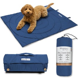 Portable Dog Mat - Waterproof & Foldable Pet Bed - Ideal for Indoor, Outdoor, Cafes, Travel, Camping, Grooming & Training - 39"x30" - Includes Carry Bag - Durable, Washable & Lightweight - Blue