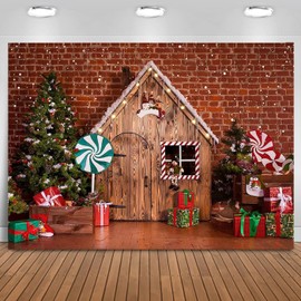 Mocsicka 10x8ft Christmas Photo Backdrop Christmas Wooden House Candy Tree Photoshoot Background Gingerbread House Portrait Photo Studio Booth Photographer Props Backdrop