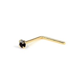 jewellerybox 9ct Yellow Gold L Shape Curved Nose Stud with 1.5mm Round CZ Crystal, Cubic Zirconia, Cubic Zirconia