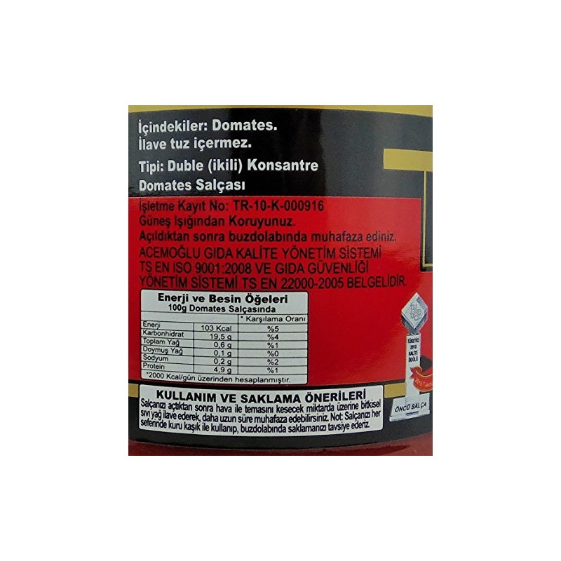 Oncu Traditional and Natural Pastes (Turkish) (Tomato Paste, 700 Gr