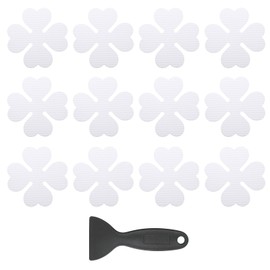 PATIKIL 12 Pcs Non Slip Bathtub Stickers, Anti Slip Shower Stickers with Scraper Bathroom Shower Floor Decals Four Leaf Shape Cute Treads Tubs, White