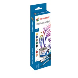 Humbrol AA9061 Enamel Paint and Brush Matt Set - 8 x 14ml 3 x Brush
