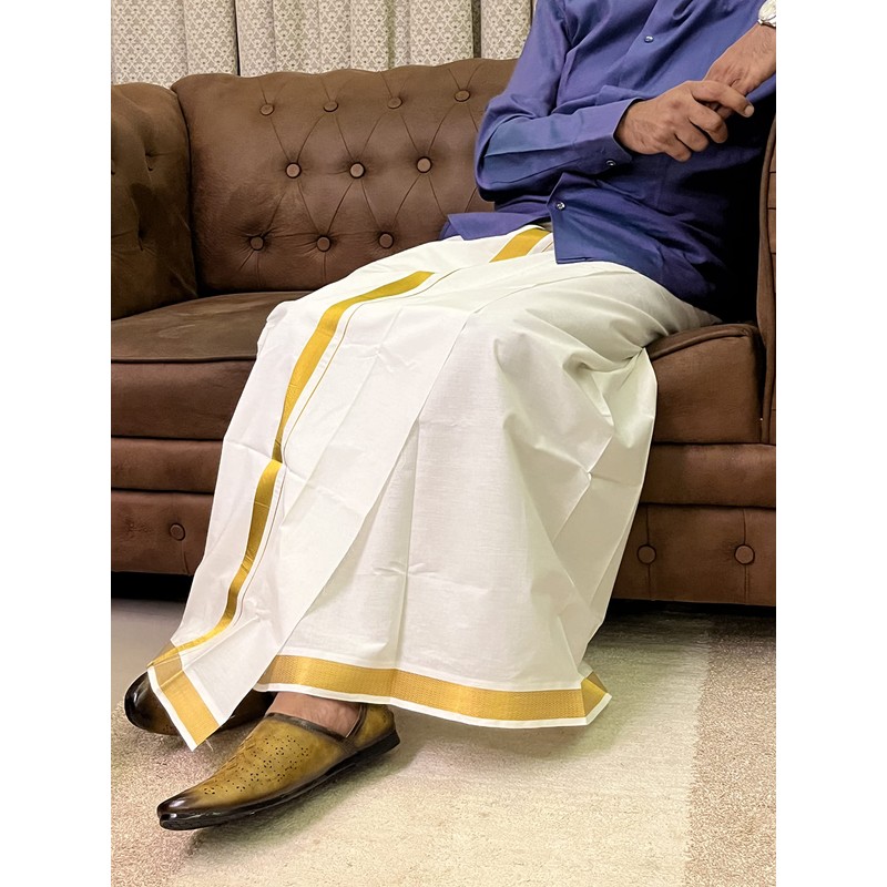 Cotton Dhoti Vesti Mundu 2 mtrs Color crema de una