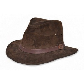 EUREKA Fedora Indiana Jones Pigskin Leather Hat - BROWN - S