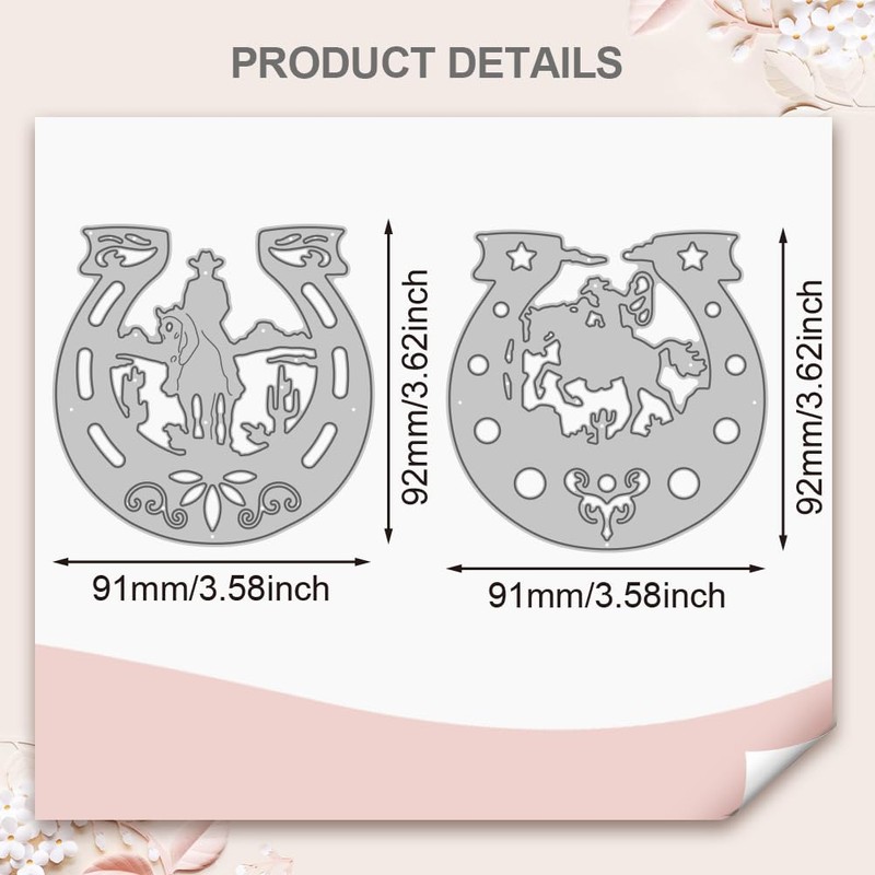 WADORN 2 Pieces Western Cowman Horseshoe Metal Cutting Dies Western