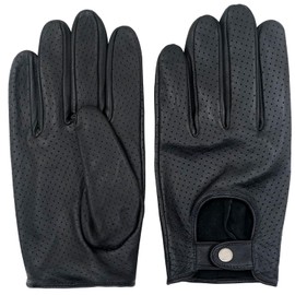 ZLUXURQ Mens Full Mesh Leather Driving Gloves Unlined -Soft and Thin Italian Lambskin Black
