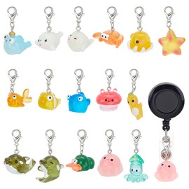 WEBEEDY 16 Styles Ocean Pals Badge Reel Charm Set Cute Animals Pendant Badge Holder Charms with Lobster Clasp Clip-on Charm for Nurses Workers Teachers Lanyard Supplies Accessories