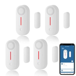 WiFi Smart Door Sensor, Wireless Door Window Sensor Alarm, Mini Contact Sensor for Home Security, Push Notification, Volume Adjustable, Timer, Compatible Alexa/Google Assistant, Pack of 4