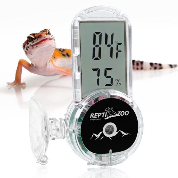 REPTI ZOO Upgraded Reptile Terrarium Thermometer Hygrometer,Digital Pet Temperature and Humidity Gauge with Suction Cup for Reptile Rearing Box Tank,4-Sides Mounting